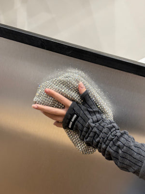 Guanti Miu Miu in lana grigia rigata senza dita