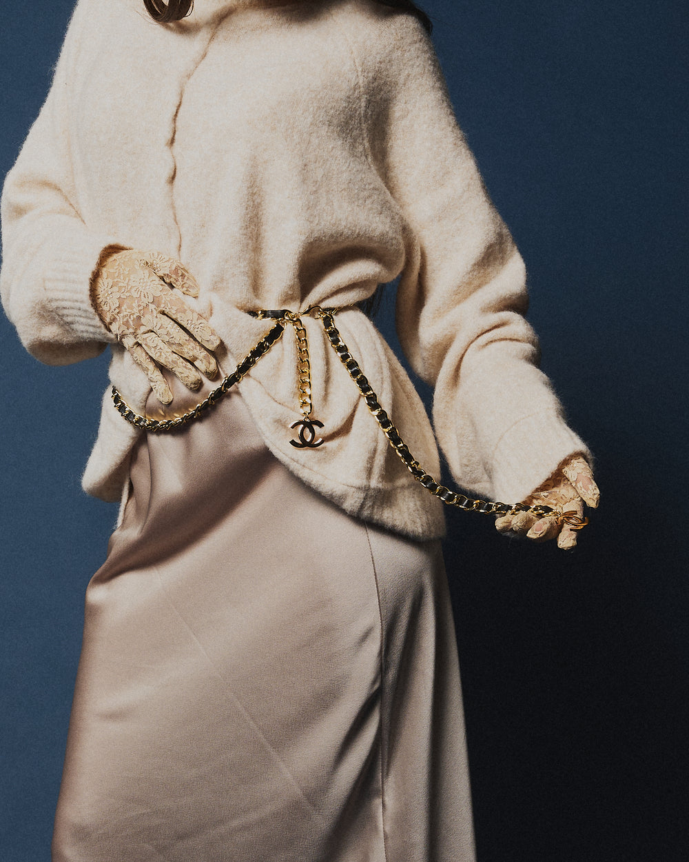 Cintura doppia catena pelle e oro chanel