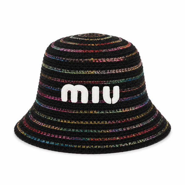 Bucket Hat Crochet Rainbow miu nero