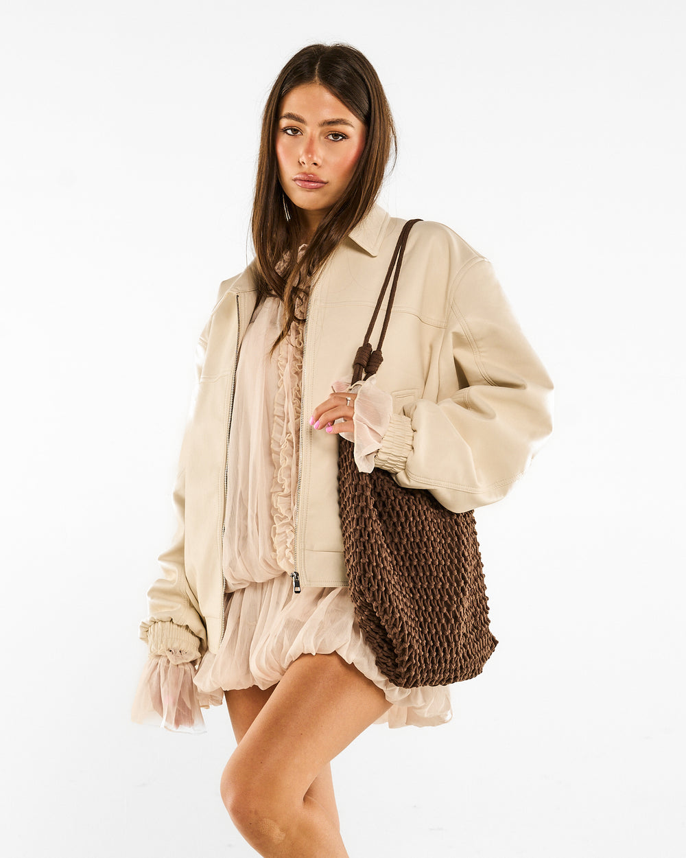 Giubbino Soft Beige Zip pelle