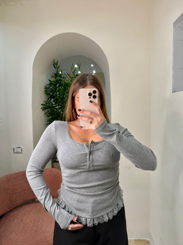 Maglia essential pizzo e bottoni