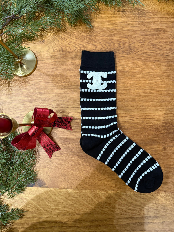 Pack 2 calzini Chanel con trama panna/nero