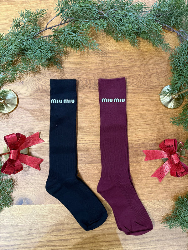 Pack due paia di calzini alti coste miumiu