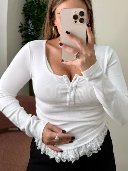 Maglia essential pizzo e bottoni