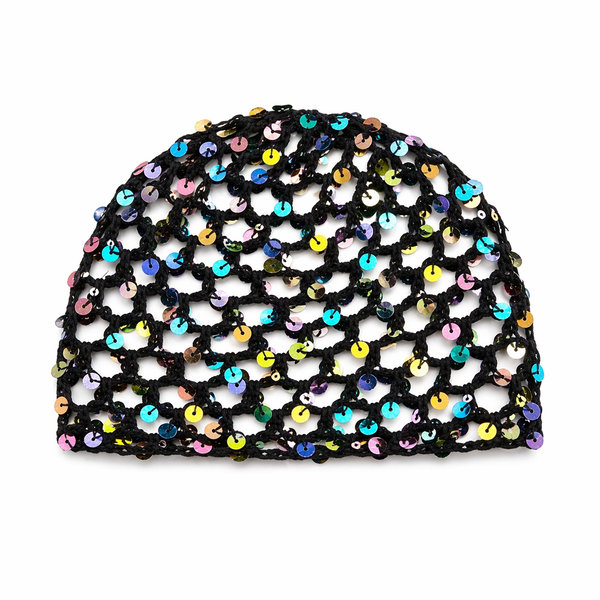 Cuffia crochet paillettes mix color