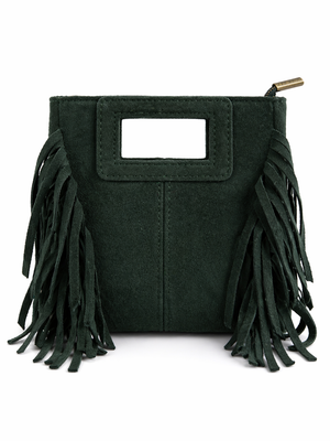 Borsa mini in vera pelle con frange