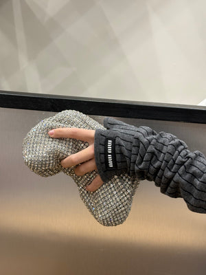 Guanti Miu Miu in lana grigia rigata senza dita