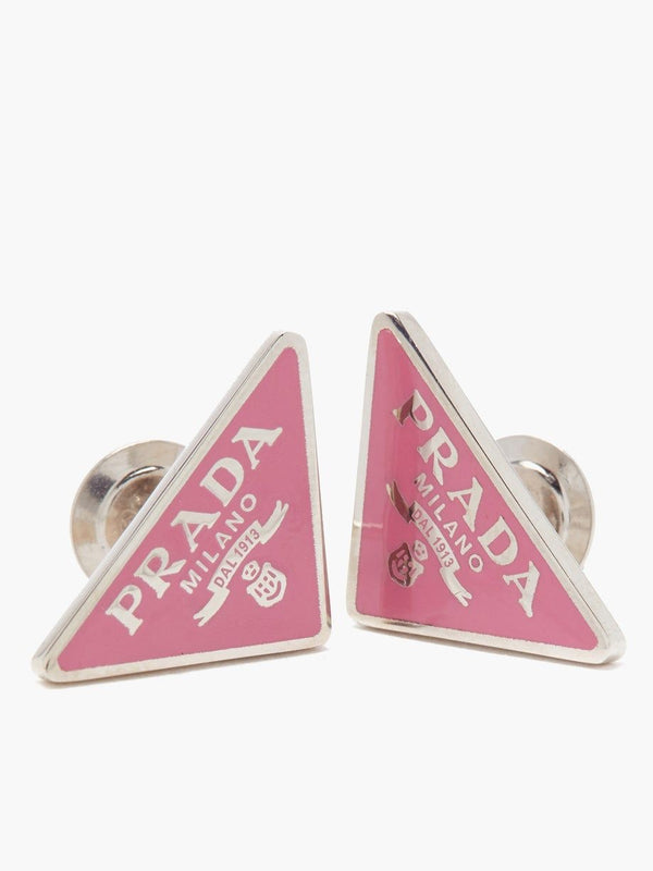 Orecchini a lobo triangolari smaltati rosa
