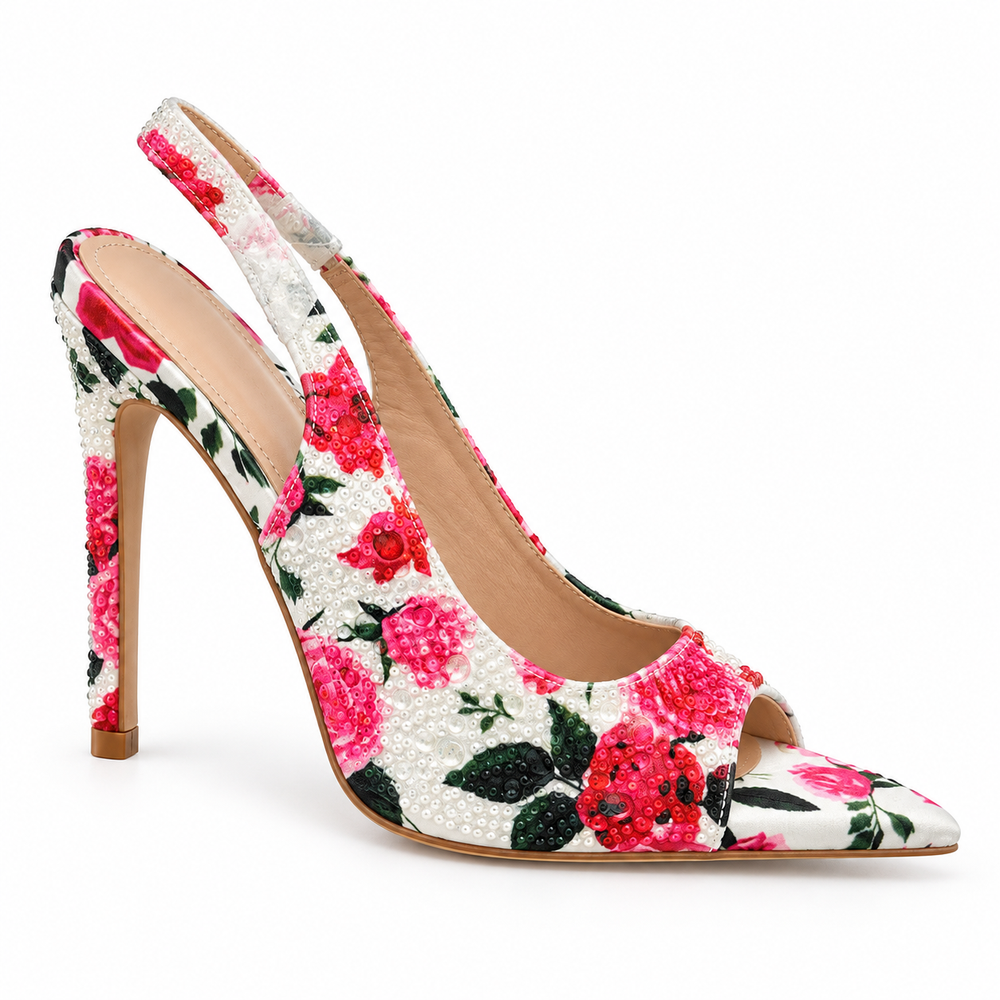 Décolleté slingback floreali con paillettes