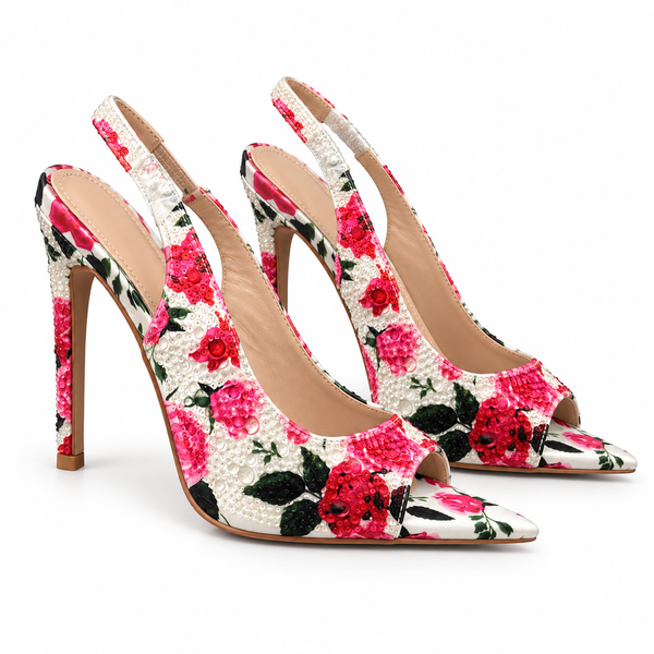 Décolleté slingback floreali con paillettes