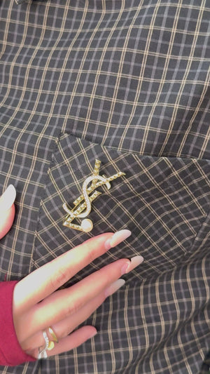 Spilla Ysl martellata con perla